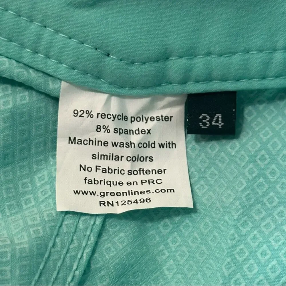 Greenlines Men’s Size 34 Navy Turquoise Blue Striped Board Shorts Swim Trunks